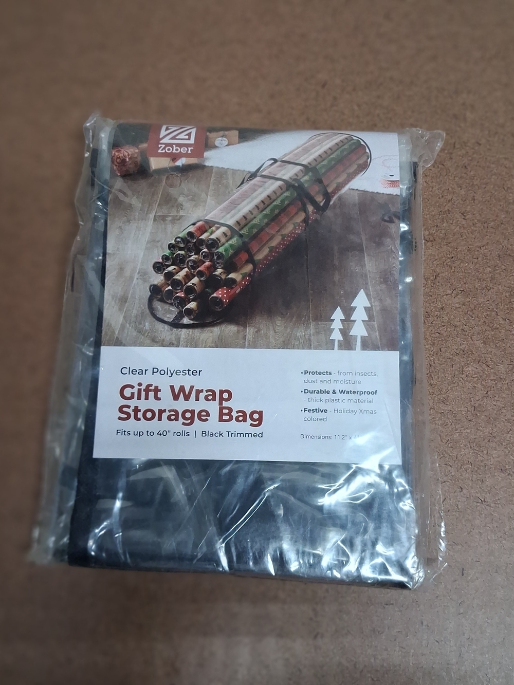 Clear Polyester Gift Wrap Storage Bag - Black Trimmed